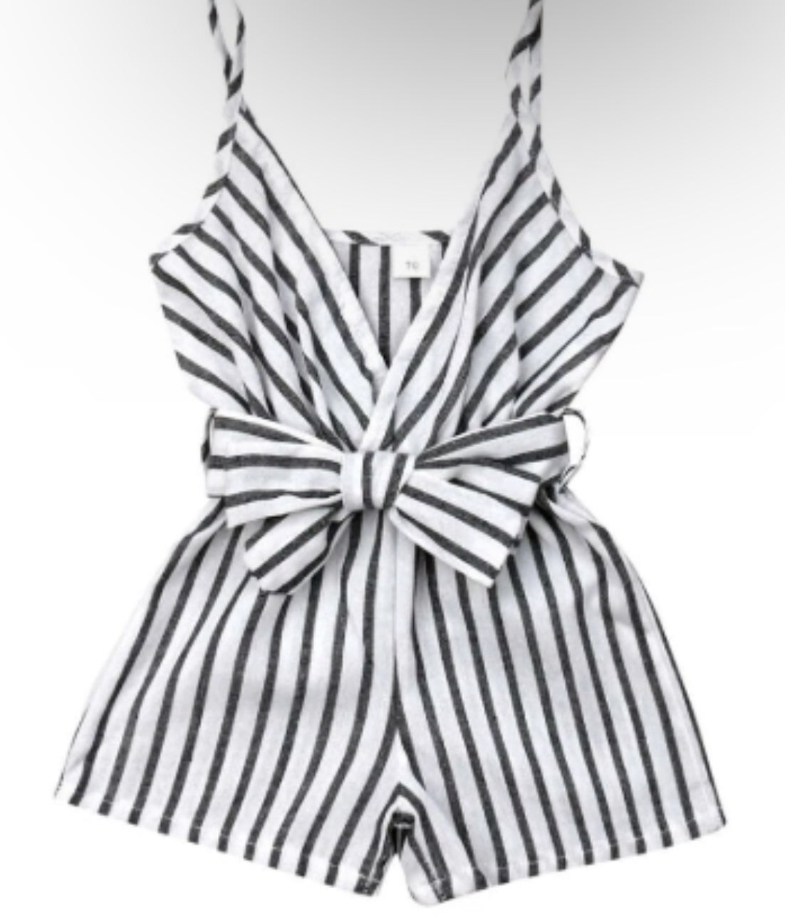 V-Neck Black and White Striped Romper