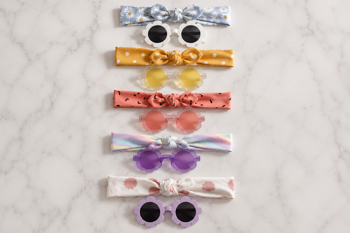 Girls Daisy Flower Sunglasses & Matching Headband Set – Kids Summer Accessory