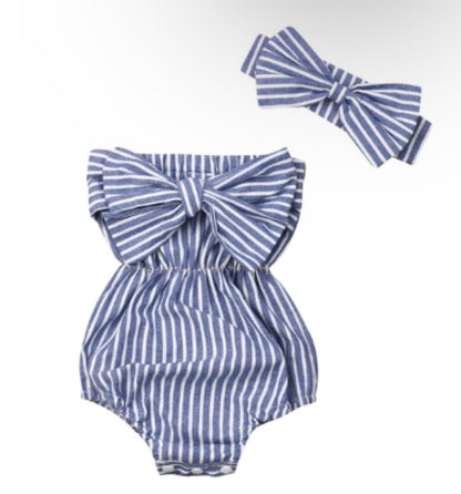 Baby Girl Little Miss Oasis 2 Piece Set – Halter Romper & Matching Bow