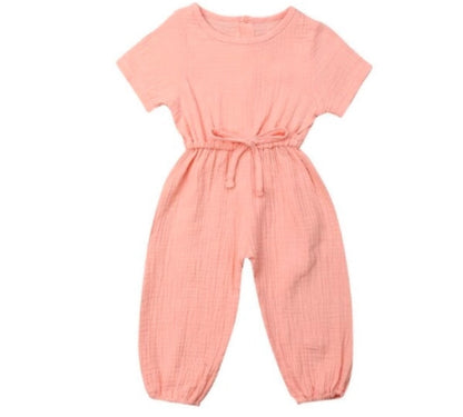 Girls Pink Linen Jumpsuit – Soft & Comfortable Fall One-Piece Outfit