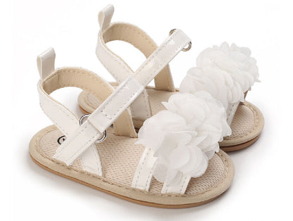 Baby Girl Flower Power Open Toe Sandals – White Flower Detail Summer Shoes