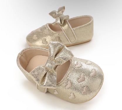 Baby Girl Golden Heart Ballet Flats – Gold Baby Dress Shoes with Heart Detail