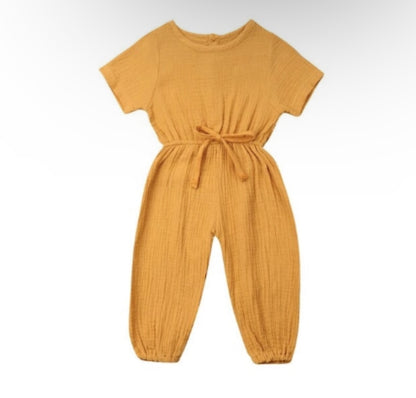 Baby Girl Mustard Yellow Linen Jumpsuit – Cozy Fall One-Piece Outfit