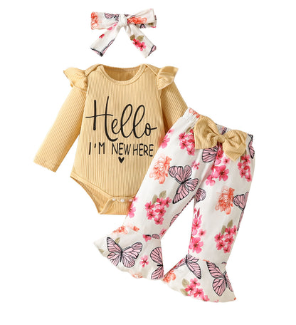 Baby Girl Butterfly 3 Piece Set – Onesie, Butterfly Pants & Bow