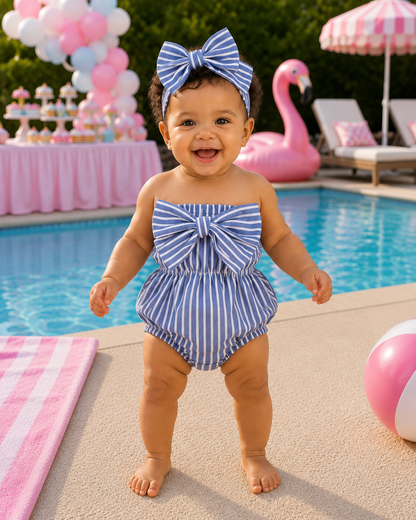 Baby Girl Little Miss Oasis 2 Piece Set – Halter Romper & Matching Bow