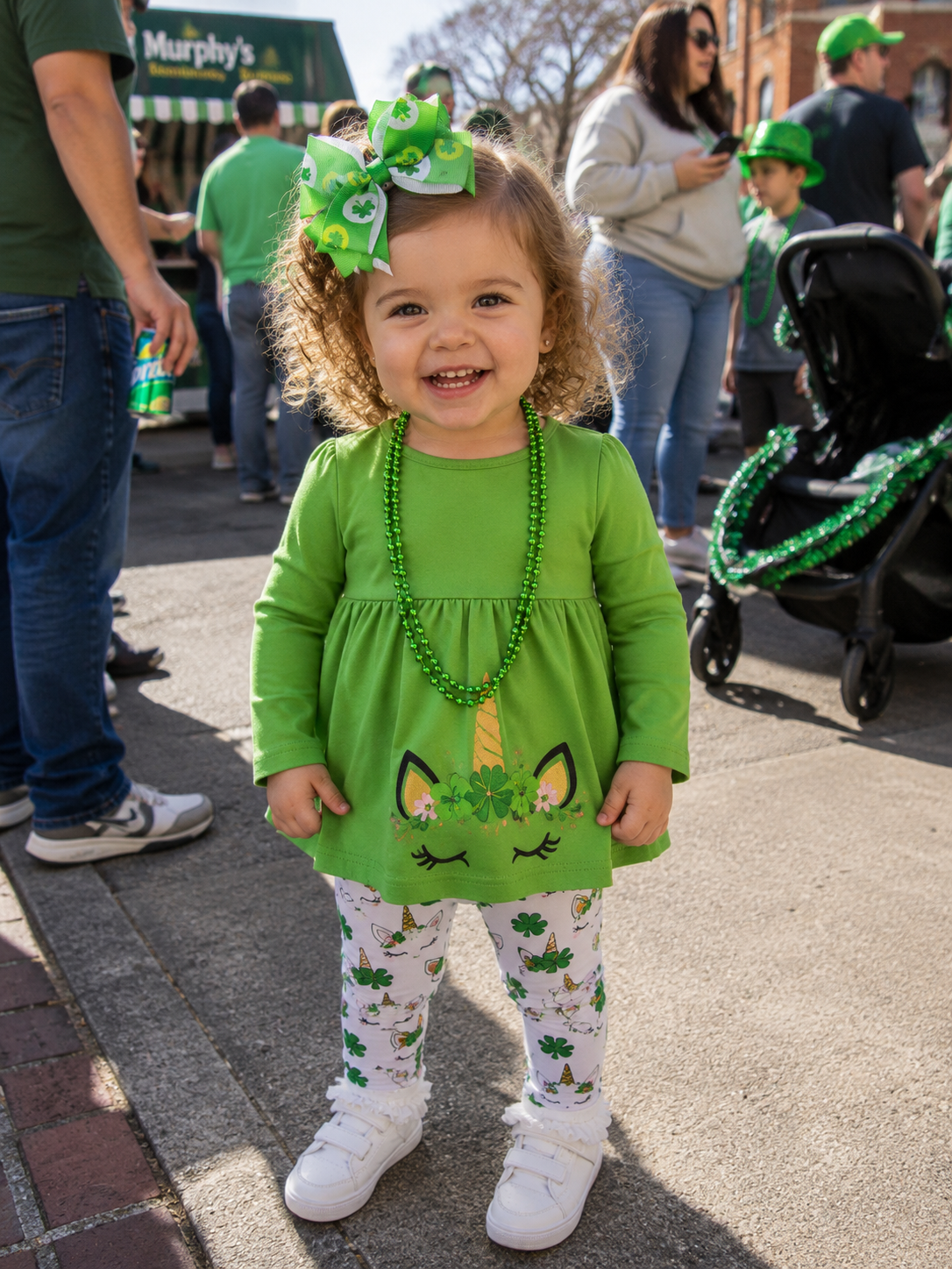 Girls St. Patrick's Day Good Luck Charm 2 Piece Set – Unicorn Top & Clover Leggings