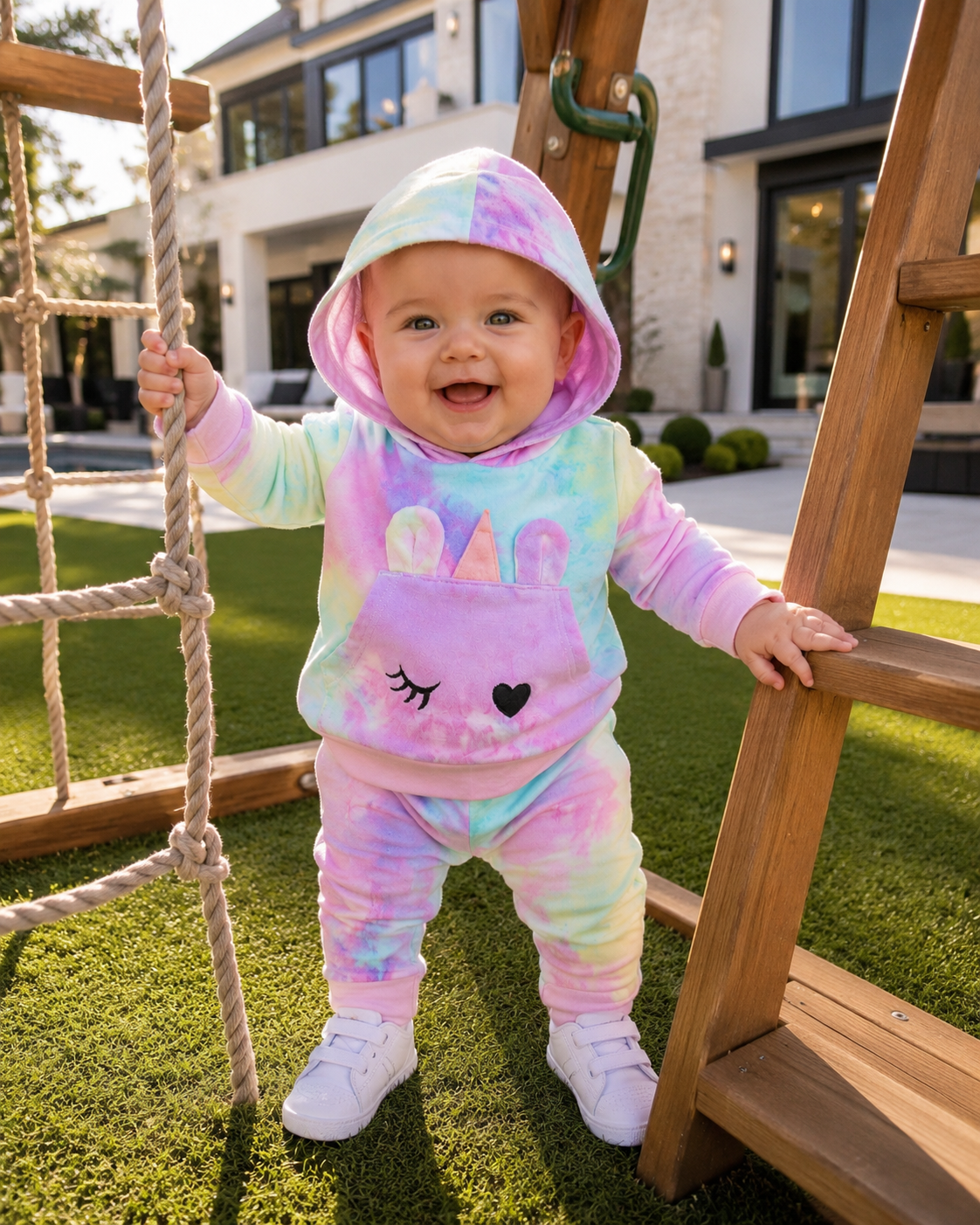 Baby Girl Tie Dye Unicorn Hoodie & Matching Pants Set – Cozy Fall 2 Piece Outfit