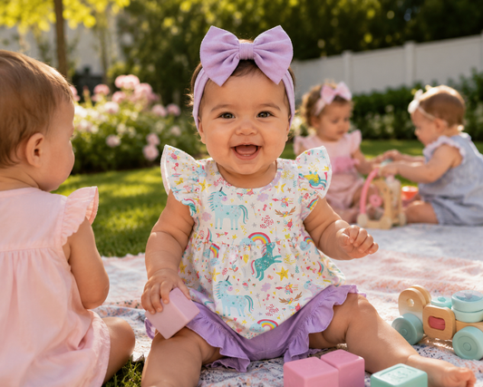 Girls Rainbows & Unicorns 2 Piece Set – Soft Milk Silk Top & Ruffle Shorts