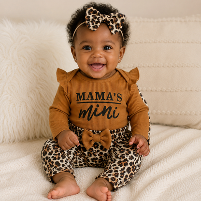 Baby Girl Mama's Mini Leopard Print 3 Piece Set – Fall Baby Girl Three Piece Outfit