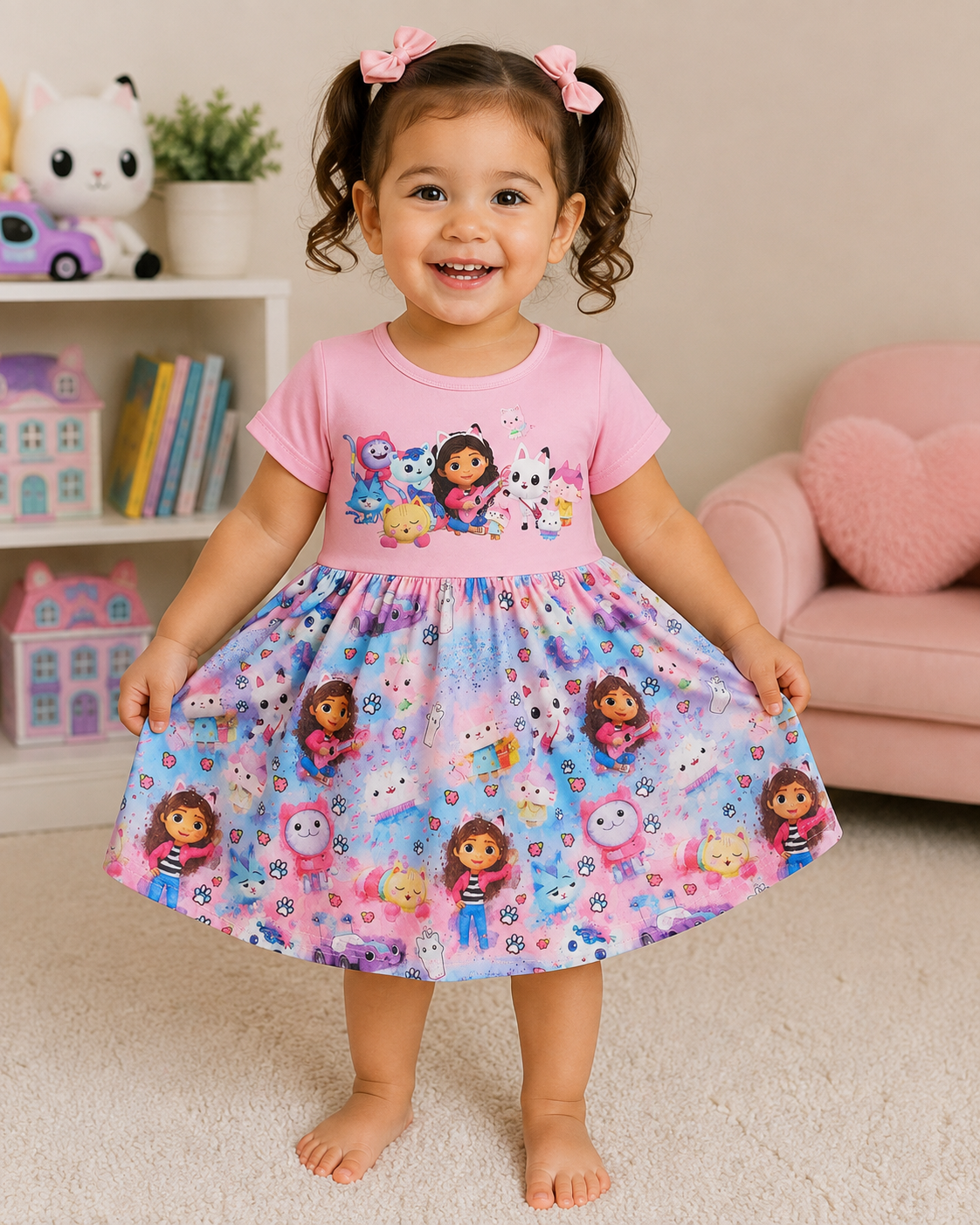 Girls Gabby's Dollhouse Playtime Dress – Soft Milk Silk Toddler Dress