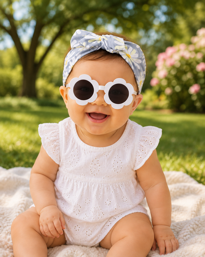 Girls Daisy Flower Sunglasses & Matching Headband Set – Kids Summer Accessory