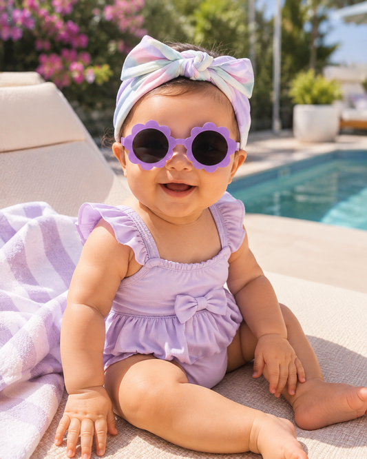 Girls Daisy Flower Sunglasses & Matching Headband Set – Kids Summer Accessory