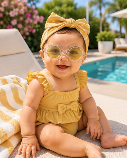 Girls Daisy Flower Sunglasses & Matching Headband Set – Kids Summer Accessory
