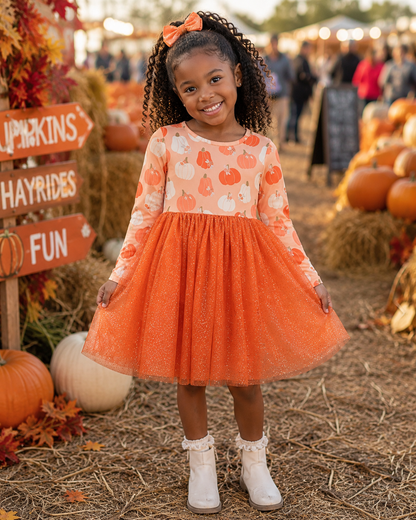 Girls Pumpkin Swirl Dress with Tutu – Milk Silk Fall Dress