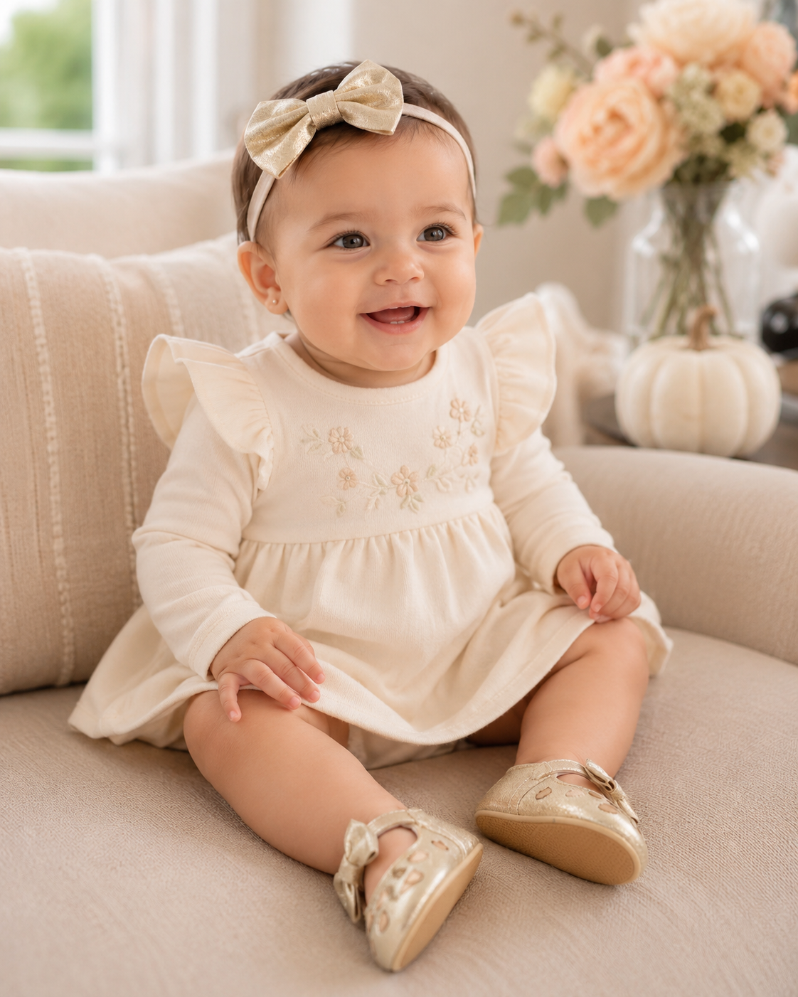 Baby Girl Golden Heart Ballet Flats – Gold Baby Dress Shoes with Heart Detail