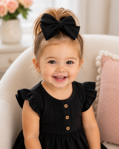 Girls Black Head Wrap with Bow – Soft Versatile Toddler Hair Accessory
