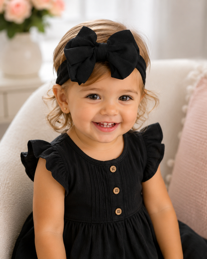 Girls Black Head Wrap with Bow – Soft Versatile Toddler Hair Accessory