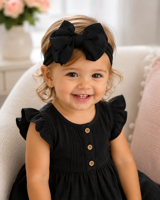 Girls Black Head Wrap with Bow – Soft Versatile Toddler Hair Accessory